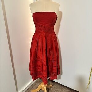 Viola - Anthropologie Elegant Red Strapless Dress